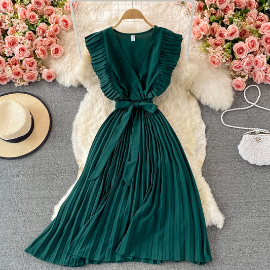 Simple V-neck Chiffon Short Dress Fashion Dress RF0027