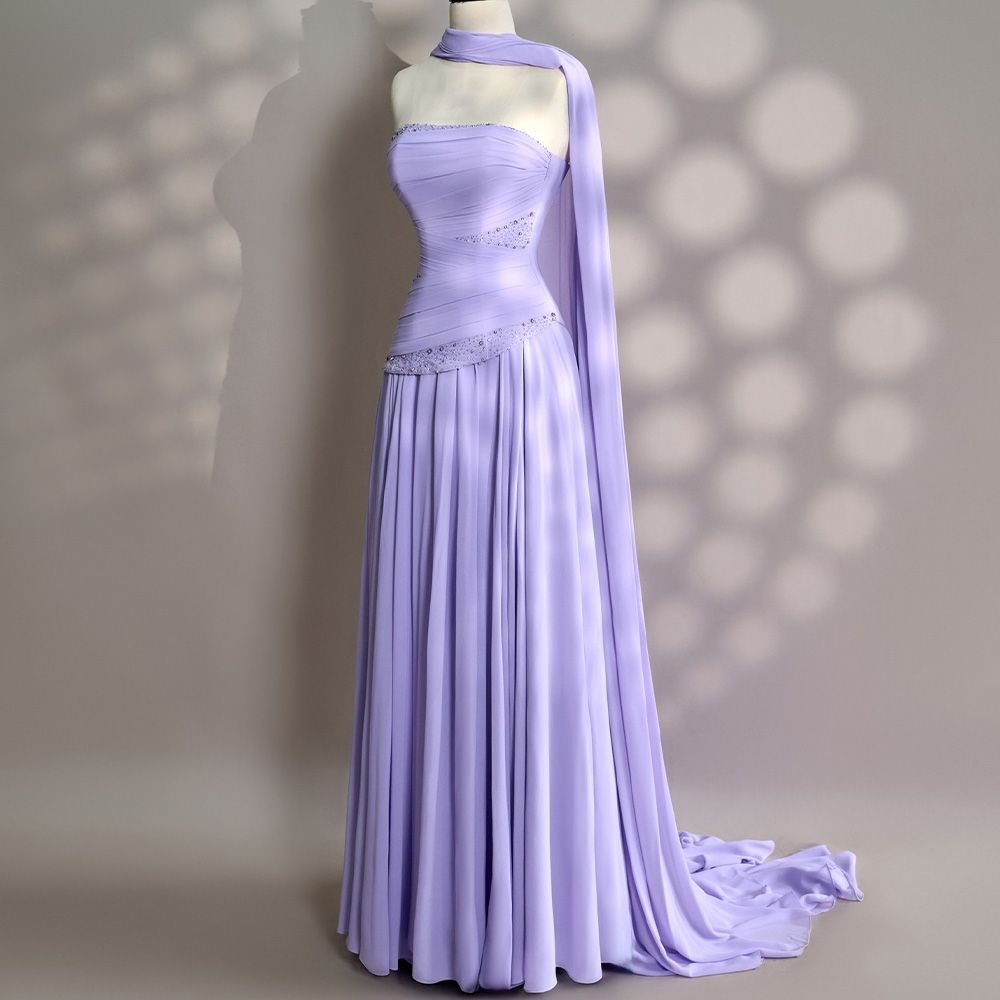 Luxury Purple Chiffon Crystal and Sequined A line Prom Dress Evening Dresses Modern Ribbons AB145