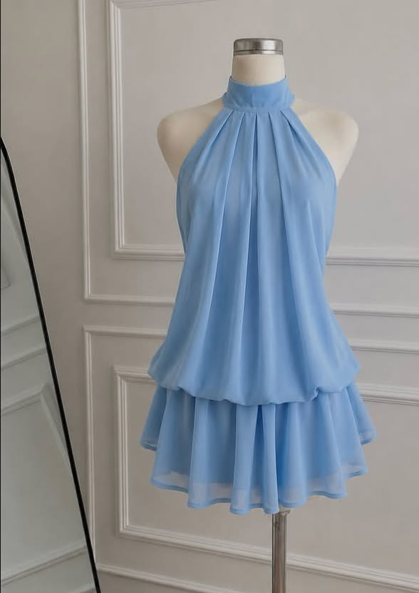 Unique Homecoming Dresses Outfit inspo A Line Halter Blue Chiffon 16th Birthday Cocktail Dress Ideas Outfits RB8147