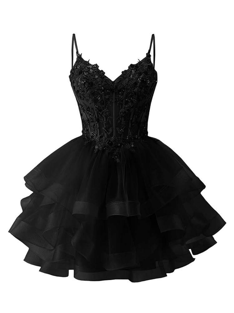 Pretty Ball Gown Spaghetti Strap Black Mini Homecoming Dresses Short Party Birthday Outfits RB4181