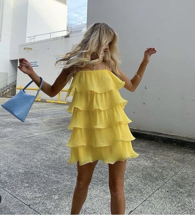 Sweet A Line Spaghetti Strap Yellow Chiffon Birthday Outfits Mini Party Gown inspo Short Cocktail Hoco Dresses RB6075