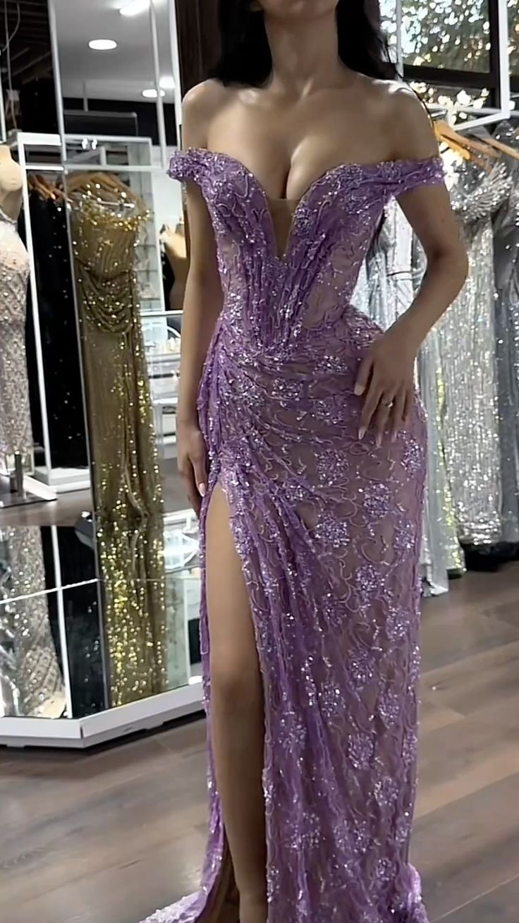 Prom Dress ideas Mermaid Off The Shoulder Lilac Lace Floor Length Formal Party Gown 8th Grade Dress RC0893