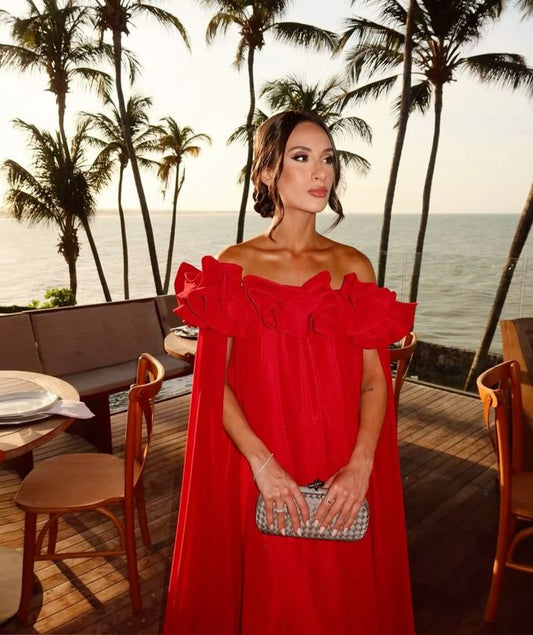 Modest A line Off The Shoulder Red Chiffon Floor Length Senior Prom Dresses Long Formal Party Gowns AB418