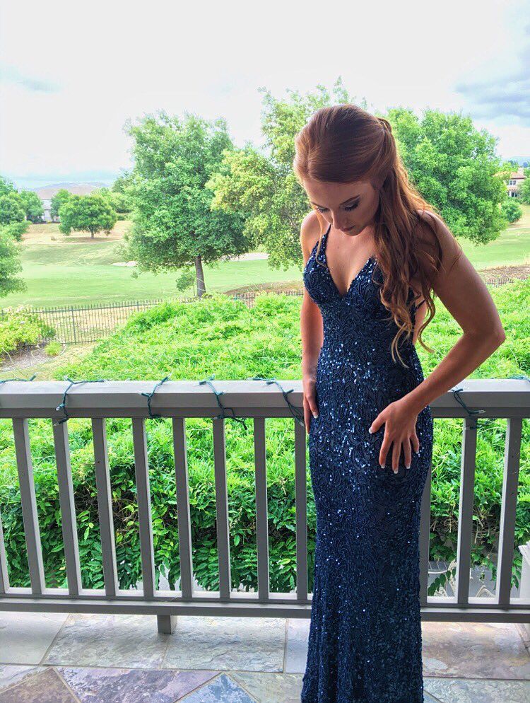 Unique Mermaid Halter Navy Blue Long Prom Dresses Dark Blue Sequins Formal Gown Inspo Evening Dress AB714