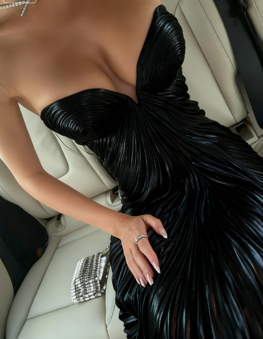Chic Mermaid Sweetheart Shiny Chiffon Pink Ruffle Long Prom Dresses Inspiration Prom Gowns DH2921