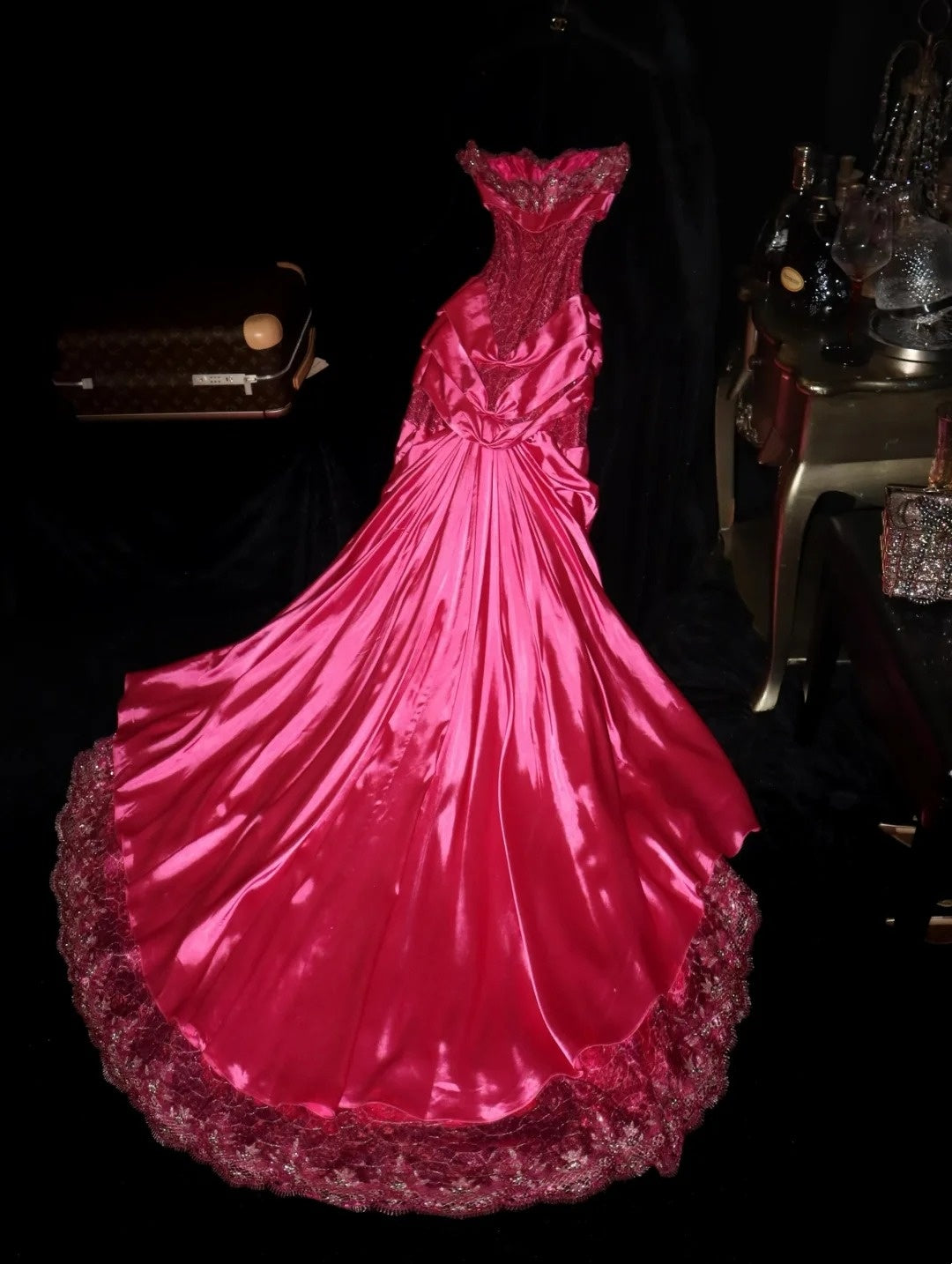 Sophisticated Mermaid Sweetheart Hot Pink Satin With Beaded School Dances Prom Dresses 8th Grade Formal Outfits RB8464