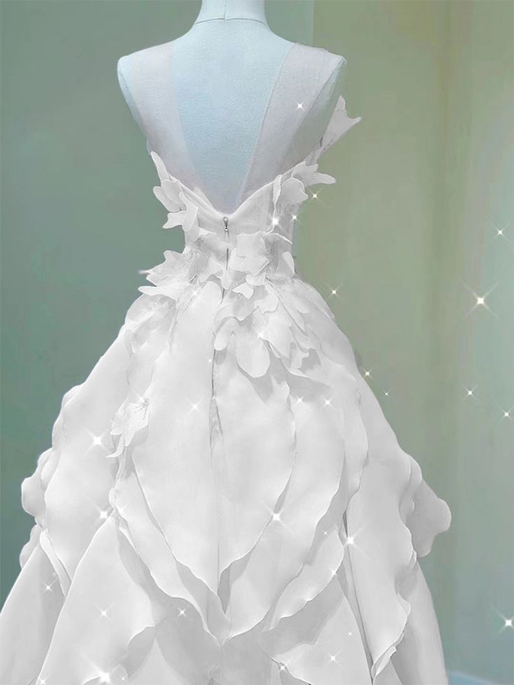 A line White Tulle See Through Neck Appliques Prom Dress AB969