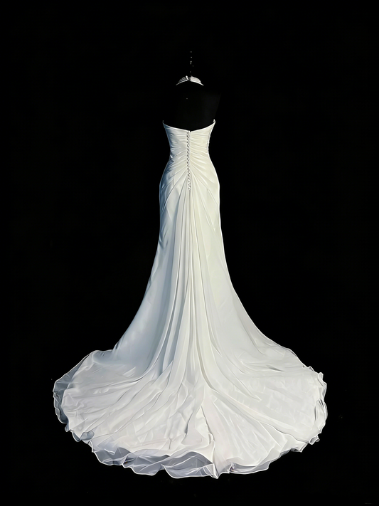 Modest Mermaid V Neck White Chiffon College Formal Outfit Long Prom Graduation Dresses For Teens N1184