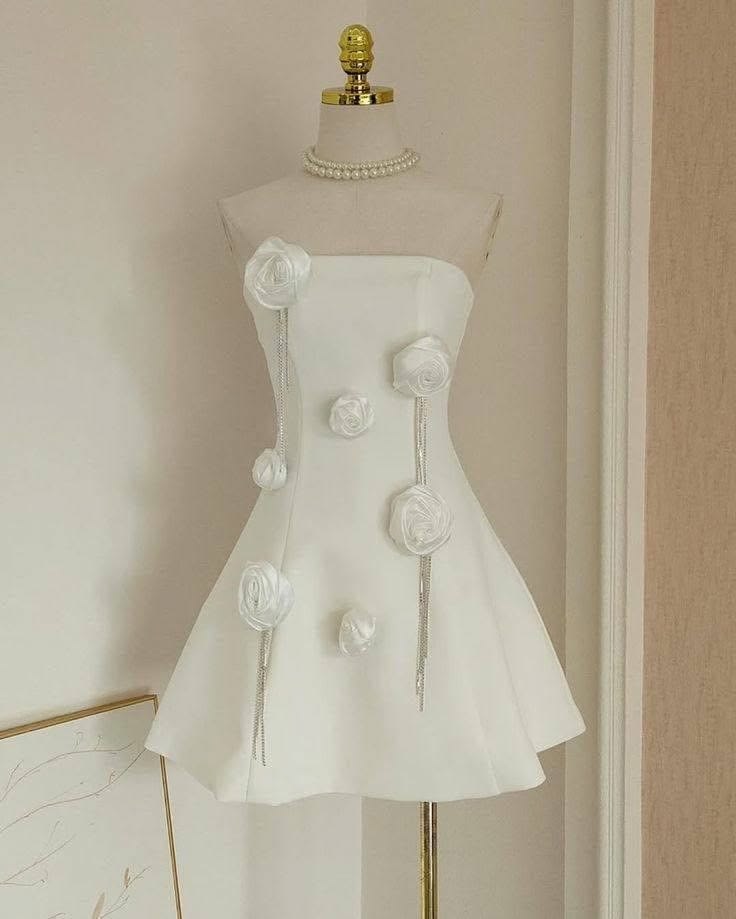 Unique A Line Strapless White Short With Flowers Homecoming Dress Mini Cocktail Party Dresses RB6833
