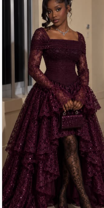 New Women’s Prom Dress Ball Gown Plum High Low Silhouette vestido de 15 Elegant Formal Graduation Party Gown RB9532