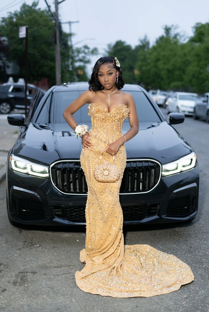 Prom Dress Inspo Mermaid Sparkly Sweetheart Gold Floor Length Formal Evening Gown for Black Women Graduation Party RC0175