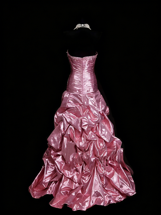 Vintage Mermaid Sweetheart Pink Sleeveless 80s Sleeveless Prom Dresses Long Formal Party Gown N1443