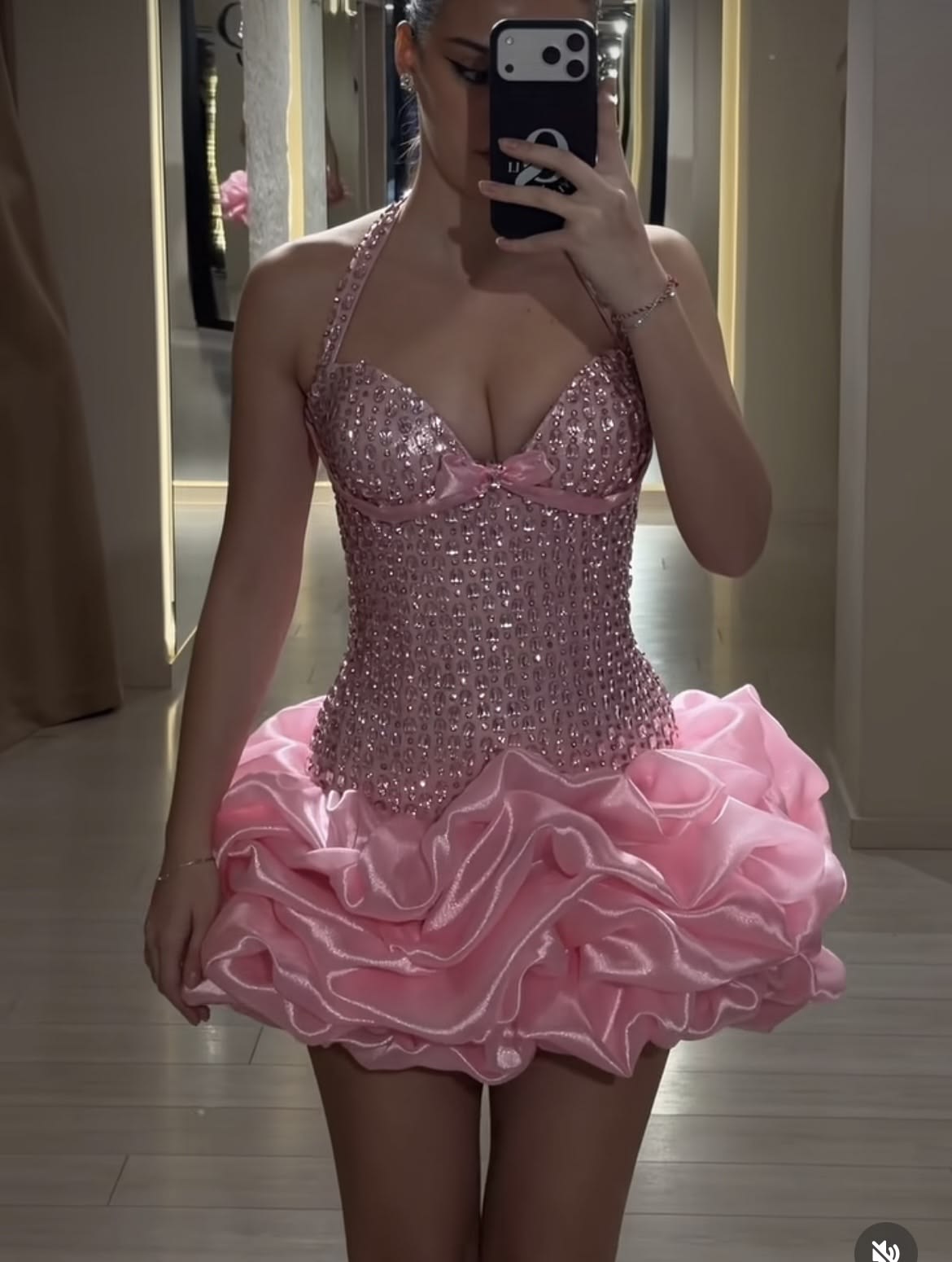 Glitter Sheath Halter Pink With Silver Beading Graduation Gown Mini Senior Inspo Short Homecoming Dress RB3170