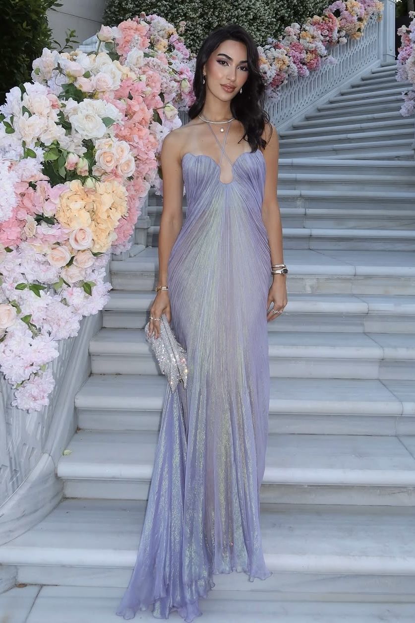Stunning A Line Halter Lilac Long Prom Dresses Evening Outfits Formal Dress N1000