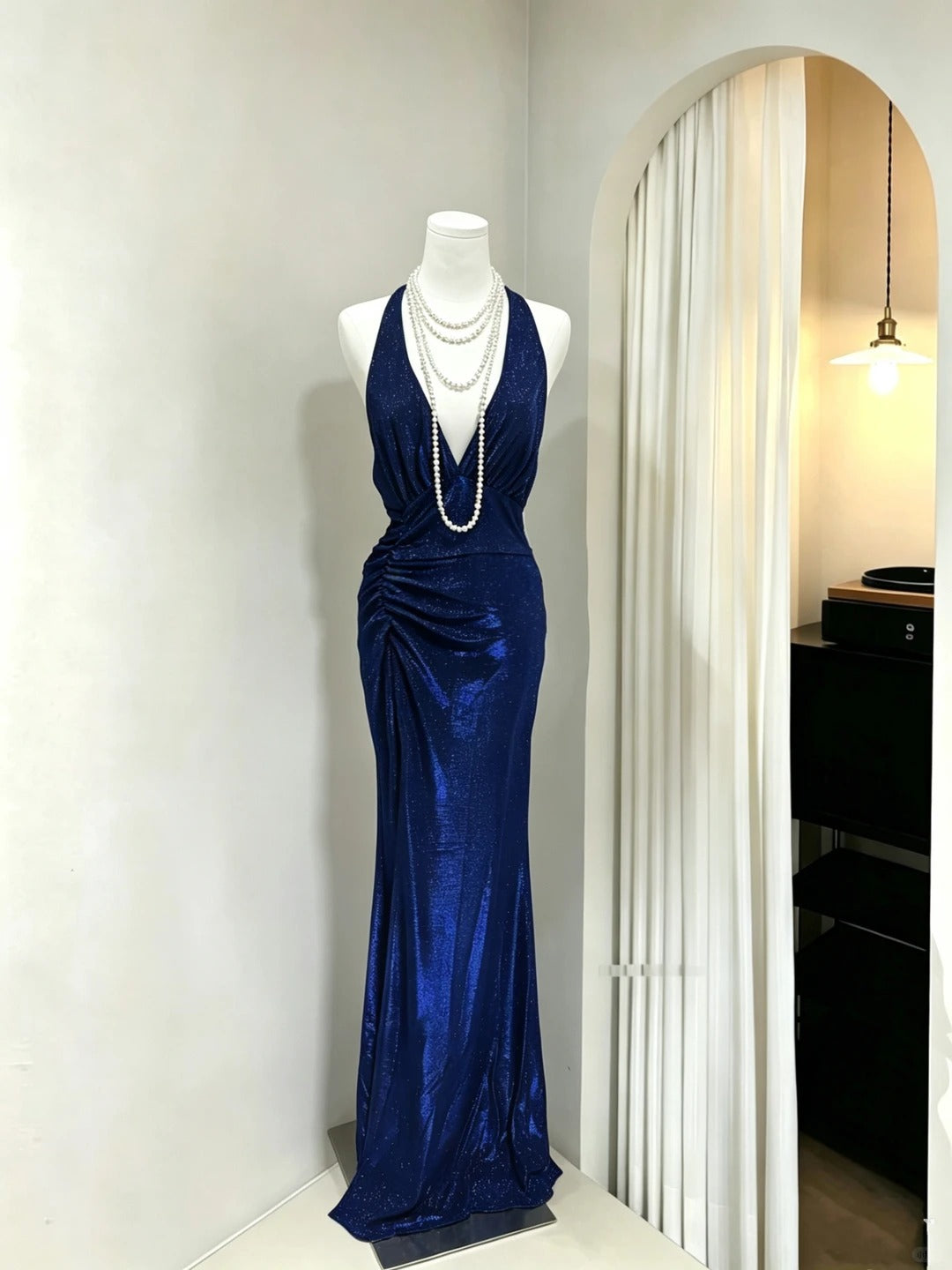 Pretty Mermaid V Neck Royal Blue Sequin Spring Summer Event Outfits Wedding Guest Dresses RB3971