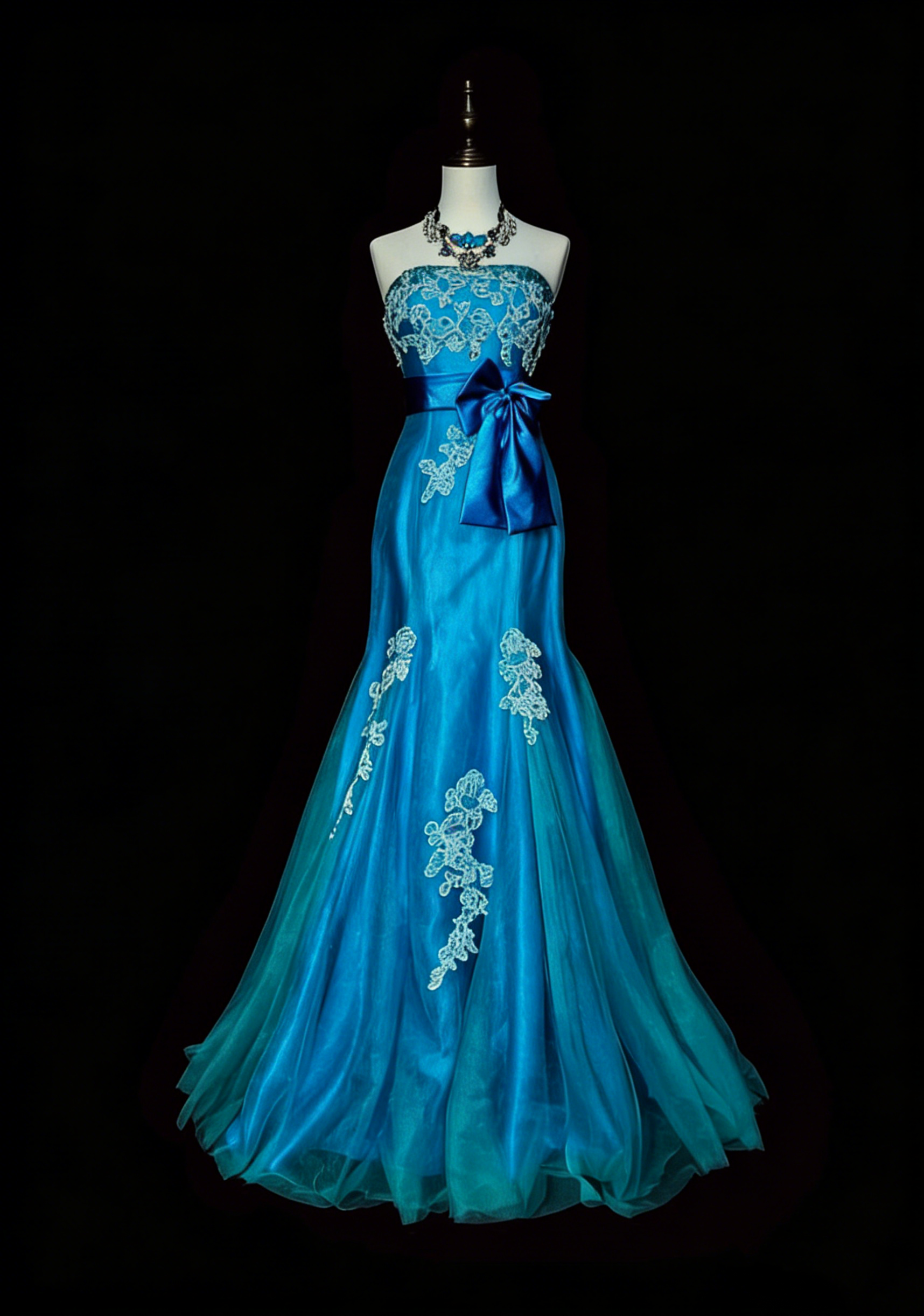 Vintage Mermaid Strapless Blue 2000s With Appliques Prom Dresses Long – RubyFashionDress
