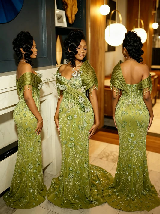 Sparkly Sweetheart Green Elegant Sequin Long Party Dress Prom Dresses Mermaid Bodycon For Women N4084