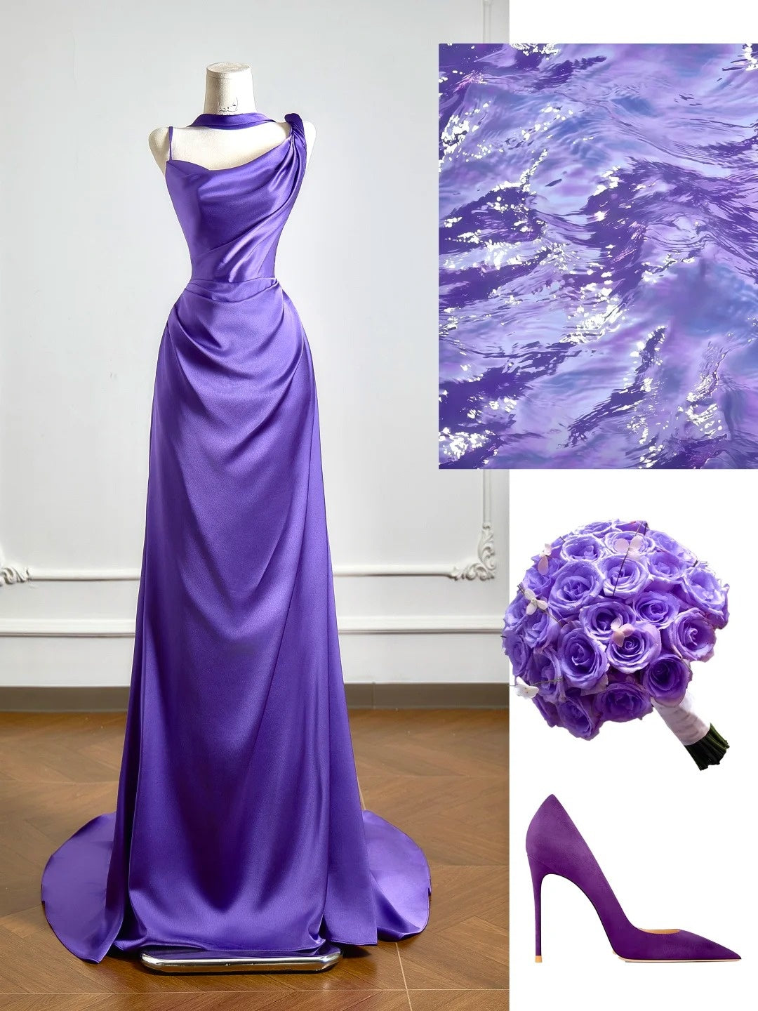 Simple Mermaid Grape Satin Asymmetrical Neck Prom Dresses Long Evening Formal Gown With Scarf Party Gowns N346