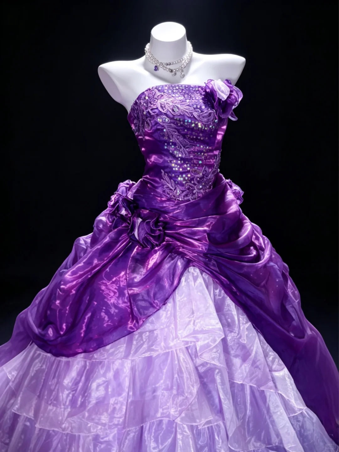 Princess Ball Gown Strapless Purple Organza Quince Dress Long Sweet 15 16 Quinceanera Dresses Vestido de princesa RB4467