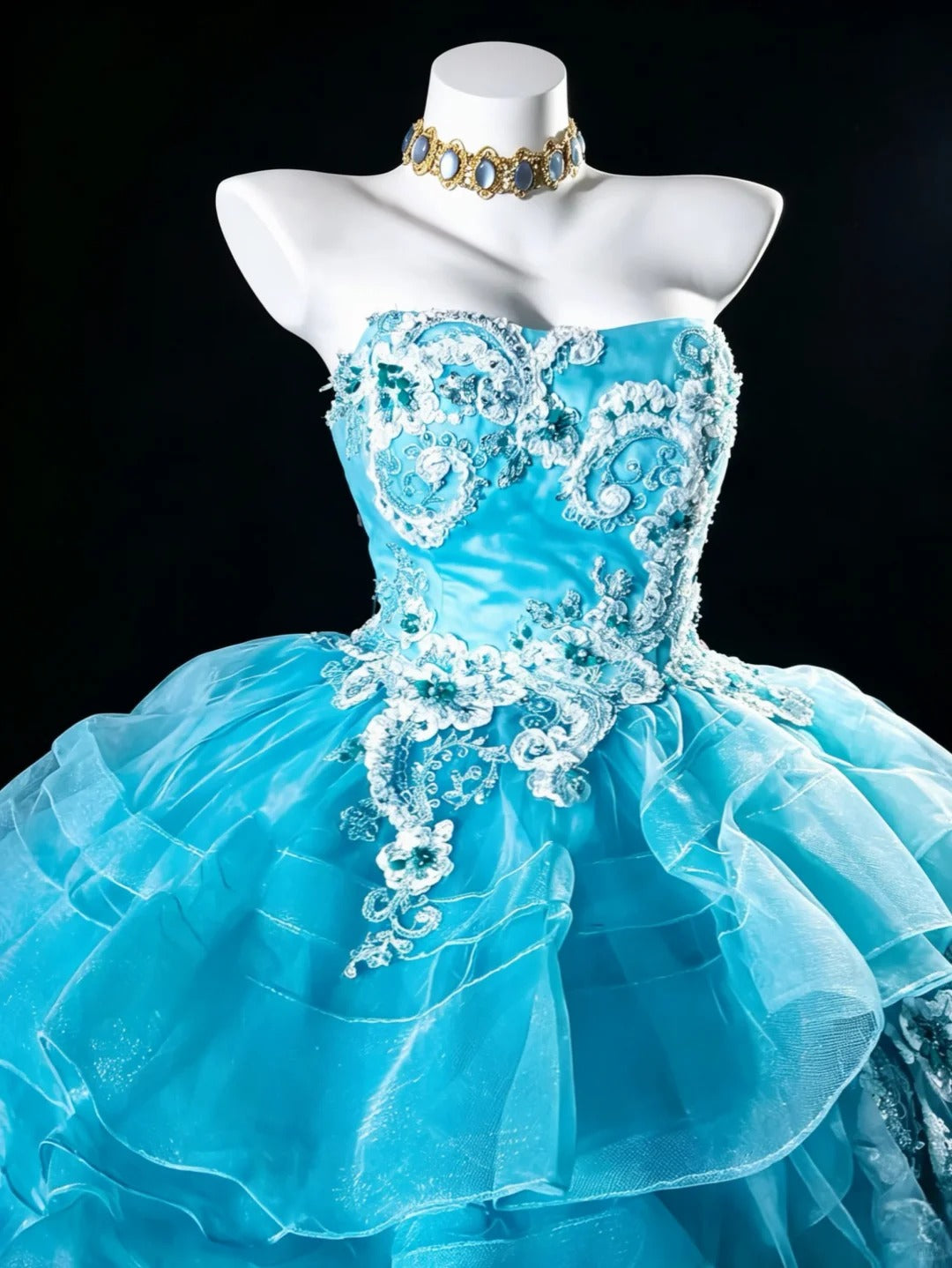 Sweet Ball Gown Sweetheart Blue Tulle With Appliqued Quince Dress Long Sweet 15 16 Quinceanera Dresses Vestido de princesa RB4474