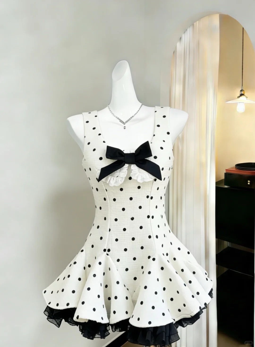 Modest Ball Gown Square Neck Polka Dots With Bow Short Mini Senior Inspo 16th Birthday Outfits Homecoming Dresses RB3969