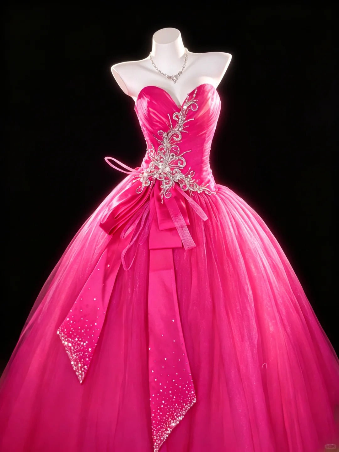 Sweet Ball Gown Sweetheart Hot Pink Tulle Quince Dress Long Sweet 15 16 Quinceanera Dresses Vestido de princesa RB4470