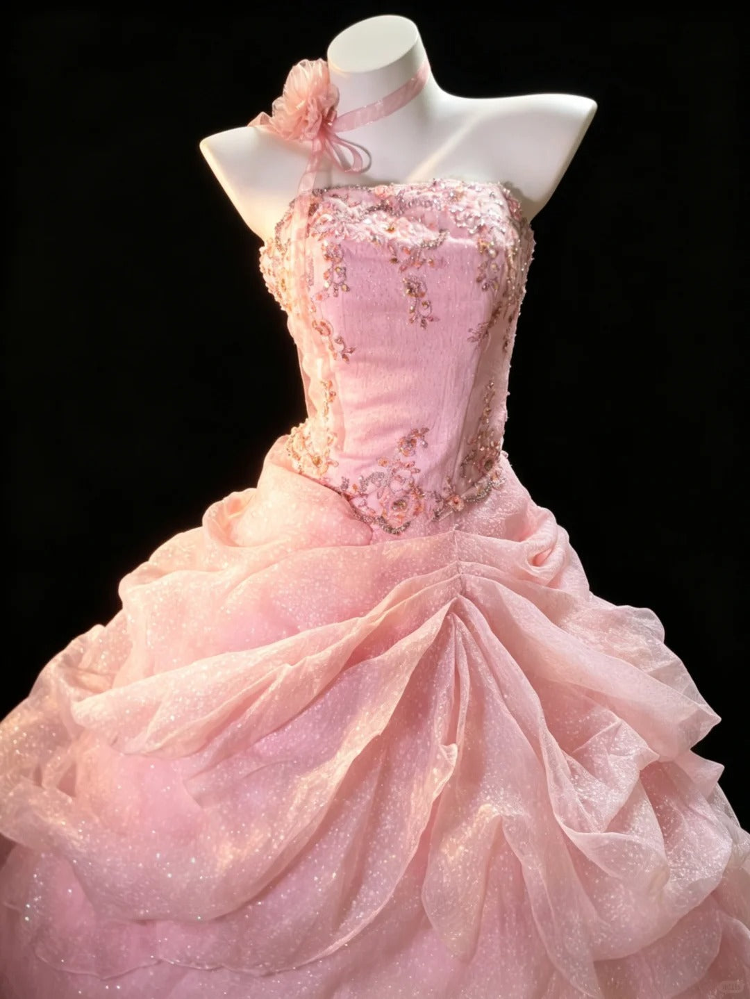 Fairy Quince Dress Ball Gown Strapless Pink Tiered Sweet 16 Quinceanera Dresses 15 Vestidos De Fiesta N4480