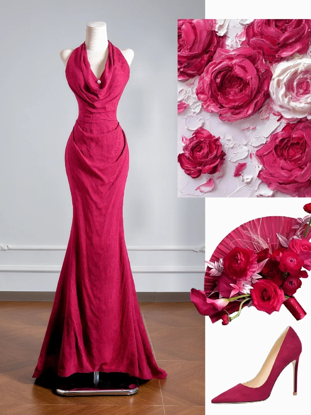 Flattering Mermaid Halter Fuchsia Prom Dresses Long Evening Formal Birthday Party Gowns N384