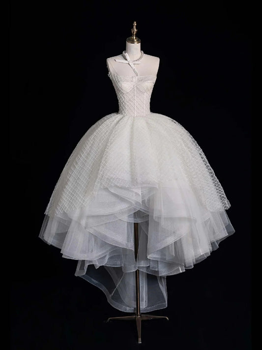 Classy Ball Gowns High Low Strapless White Tulle Prom Dresses Graduation Gown 20th Birthday Outfits N507