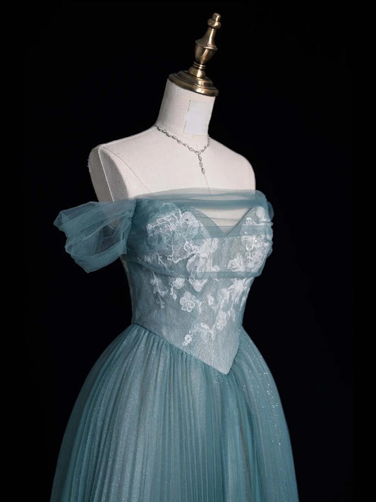 Beautiful Ball Gown Off The Shoulder Blue Tulle Long Prom Dresses Inspiration Evening Gowns Formal Dress N1228