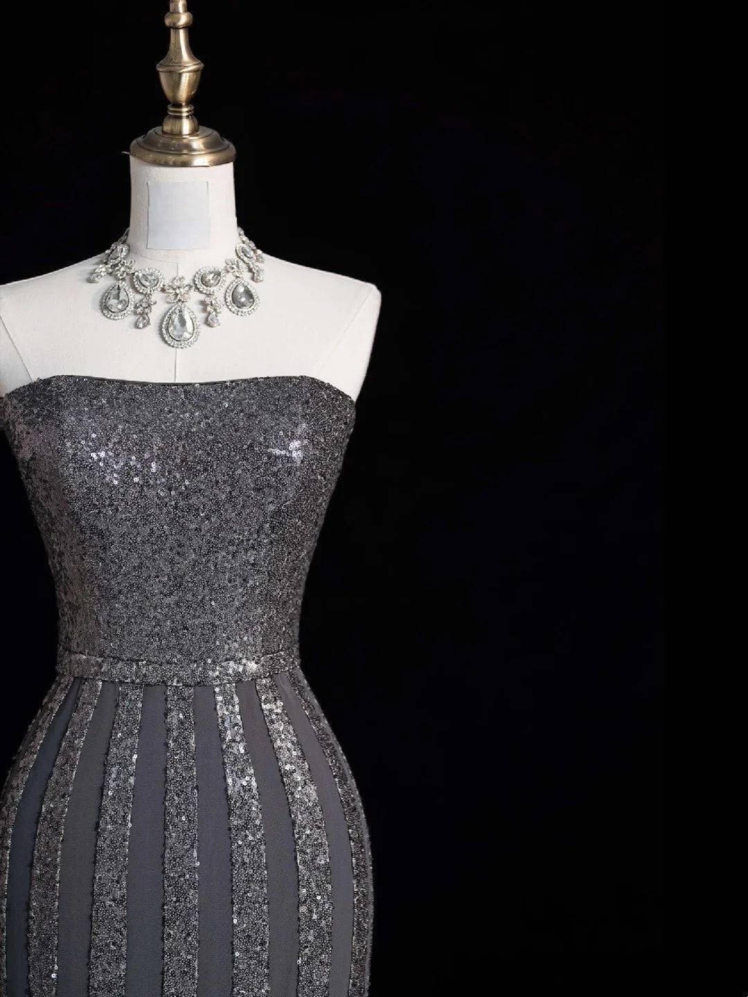 Sparkly Mermaid Strapless Silver Grey Sequins Senior Prom Dresses High School Long Formal Dress N1282