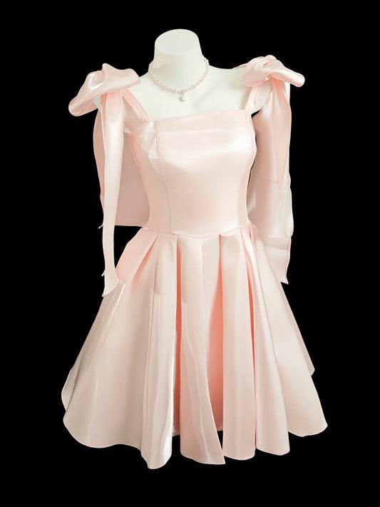 Romantic A Line Spaghetti Strap Blush Pink Senior Short Graduation High School Homecoming Dresses N4553