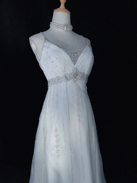Unique Wedding Dresses A Line Spaghetti Strap White Tulle With Beading Long Bridal Gown N3646