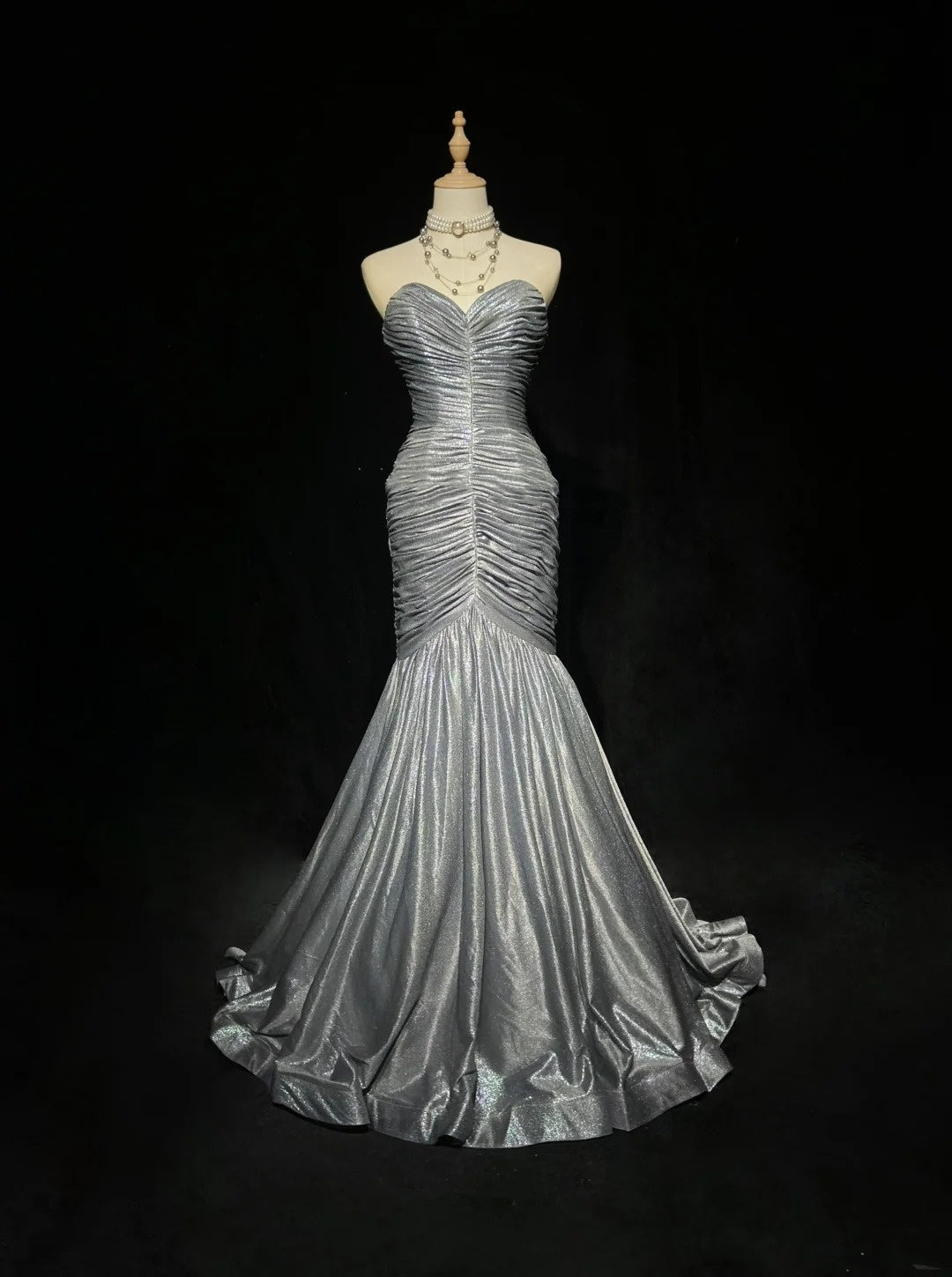 Vintage 1980s Prom Dresses Mermaid Sweetheart Silver Grey Floor Length – RubyFashionDress