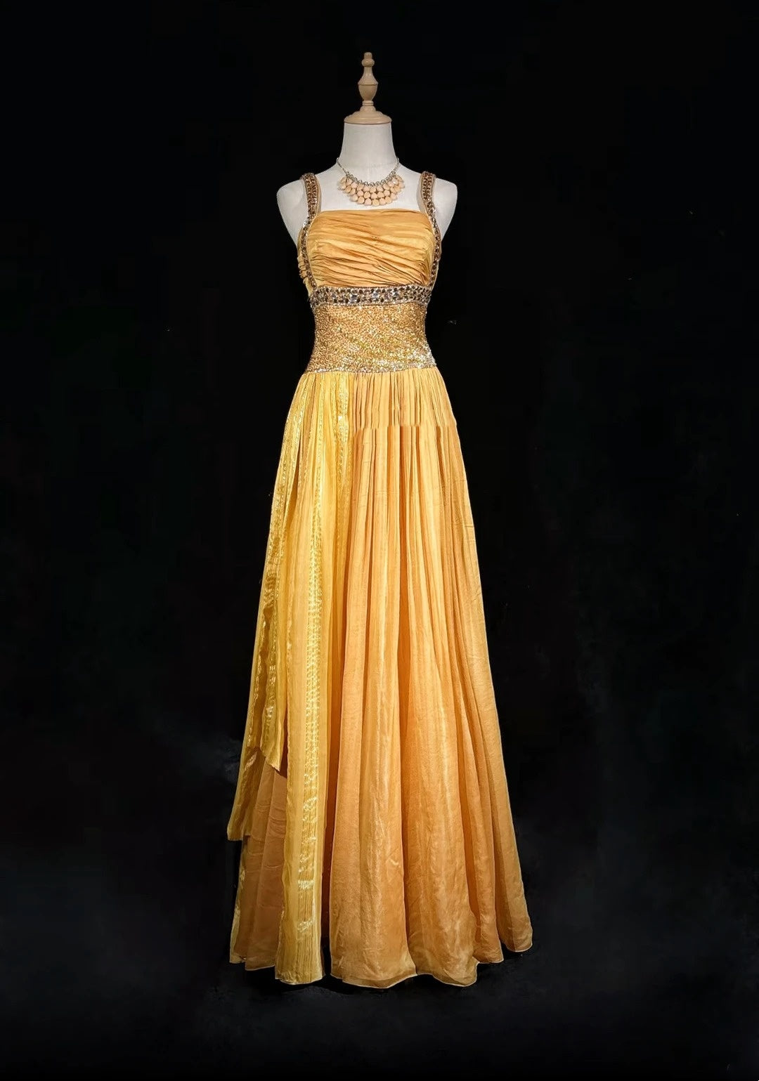 Elegant A line Square Yellow With Beading 18th Birthday Elegant Outfit – RubyFashionDress