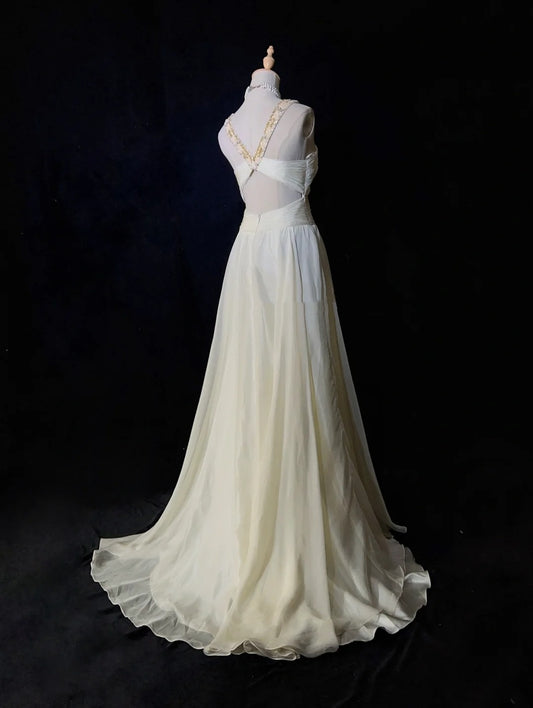 Vintage Prom Dresses 80s A Line Halter Yellow Chiffon Gradient Color Long Evening Outfits N3455