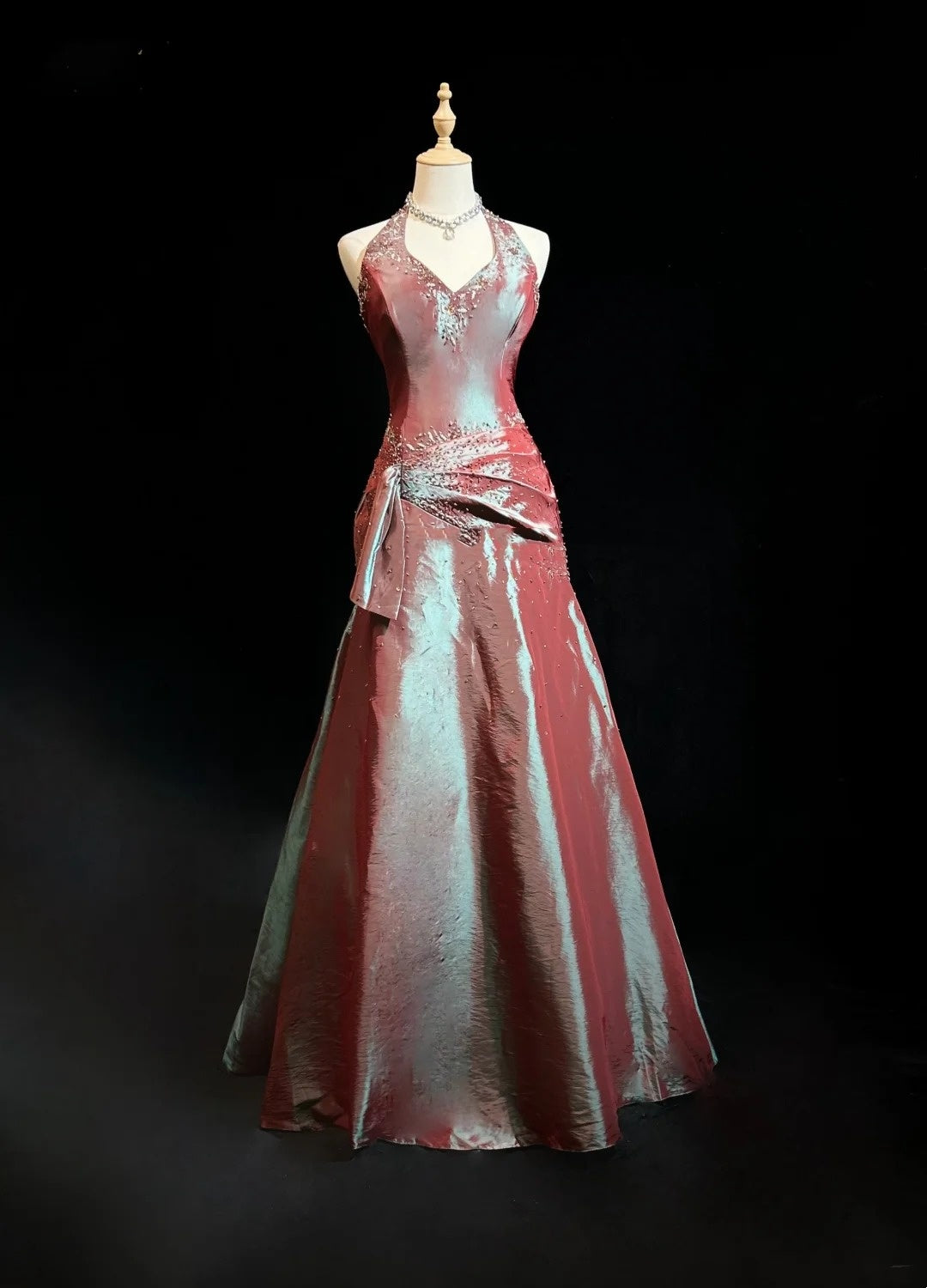 Vintage Prom Dresses 1980s Ball Gown Halter Floor Lenngth Satin With P –  RubyFashionDress