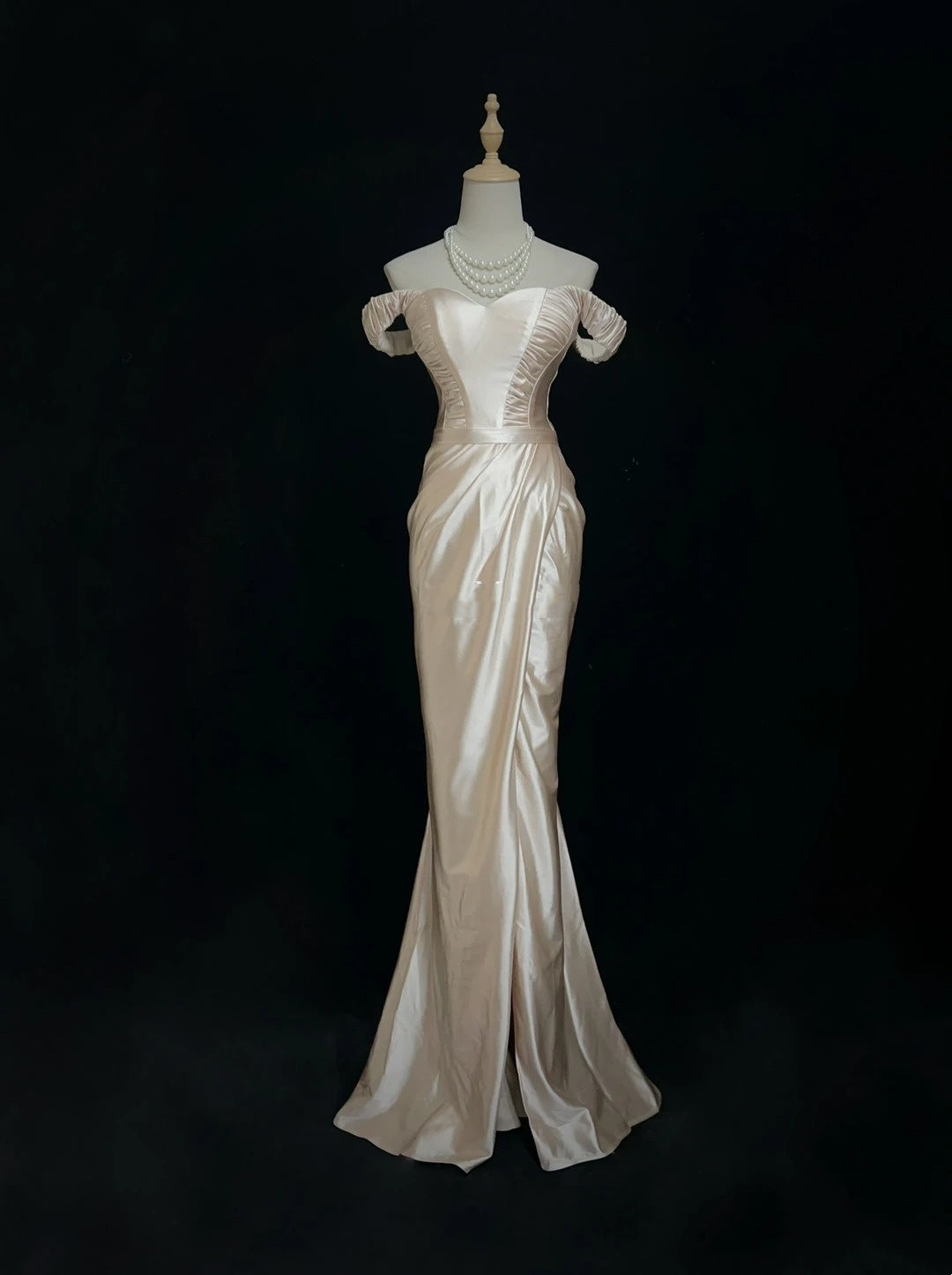 Vintage 90s Prom Dresses Mermaid Off The Shoulder Champagne Satin Long – RubyFashionDress