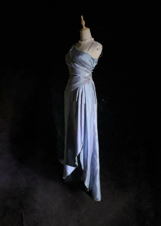 Classy Prom Dresses A Line One Shoulder Lavender Satin With Ruffle Long Formal Gown N2911