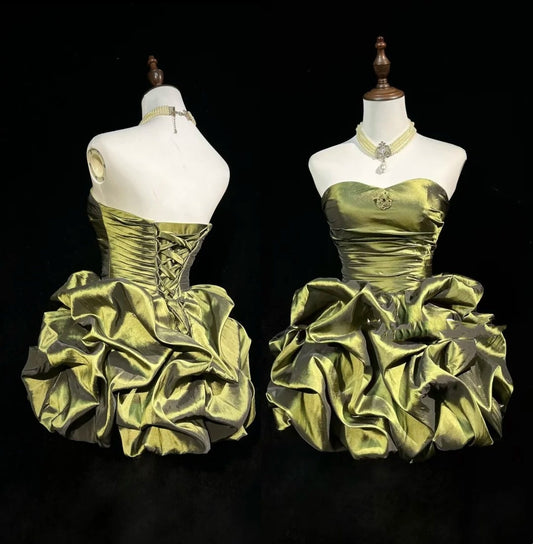 Dream Ball Gown Sweetheart Olive Green Taffeta 18th Birthday Gown Homecoming Dresses N3804