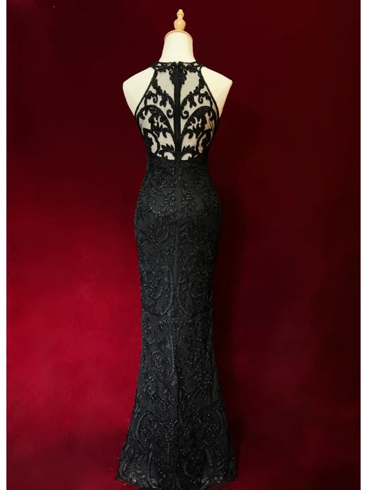 Elegant Prom Dresses Inspo Mermaid Scoop Black Sequined With Beading For Women Formal Dress N3237
