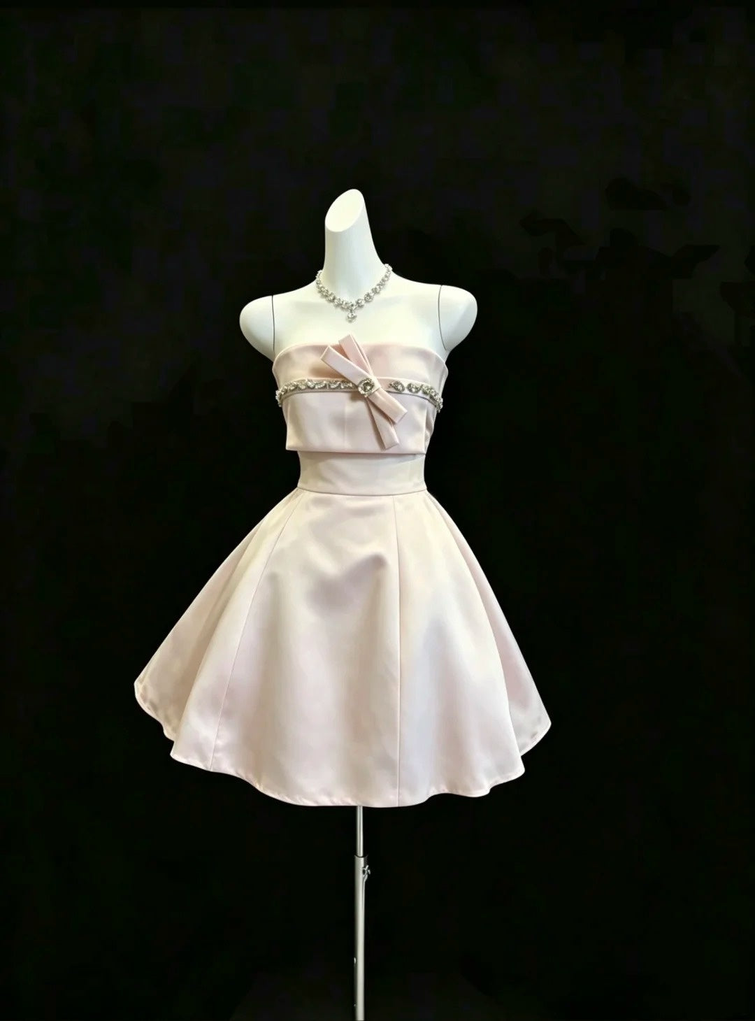 Classy Ball Gown Strapless Pink Satin Mini University College Impress Short Senior Inspo Graduation Dress Homecoming Dresses RB3290