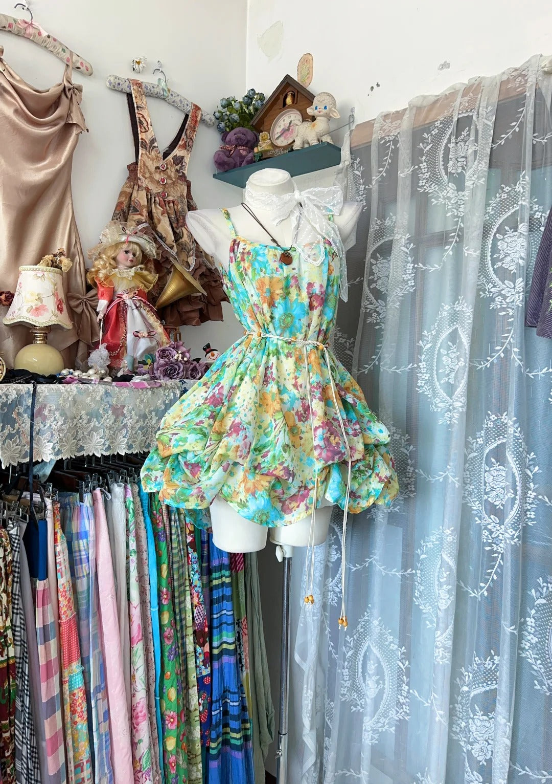 Glamorous Ball Gown Spaghetti Strap Green Floral Chiffon Semi-formal 12th Grad Short Inspo Homecoming Dresses RB4484