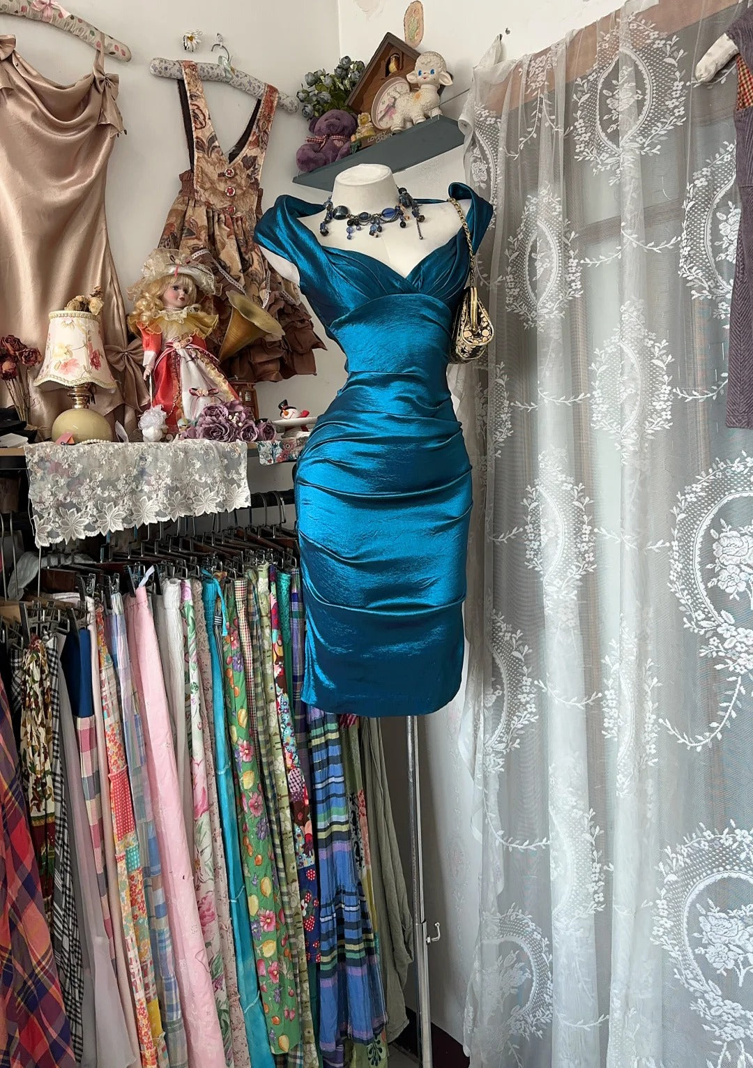 Dress for Women Summer New Vintage Retro Style Sheath Blue Satin Homec – RubyFashionDress
