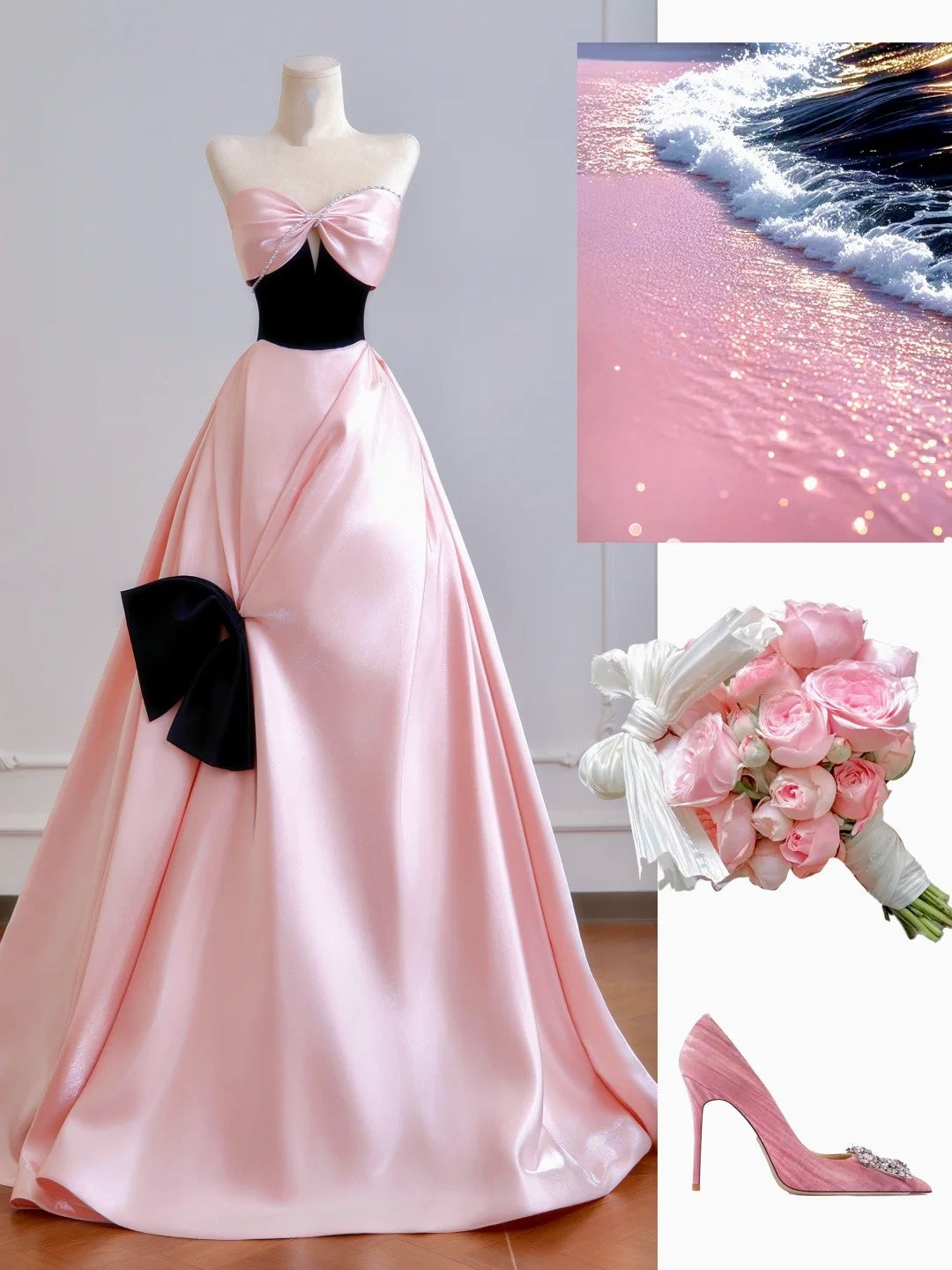 Timeless Ball Gown Sweetheart Pink Satin Long Prom Dresses Inspiration Party Gowns N400