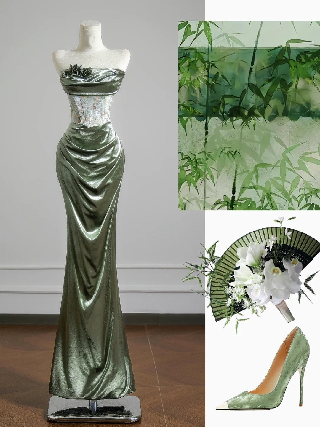 Romantic Mermaid Strapless Sage Green With Ruffles Long Prom Dresses Impress 18th Birthday Outfits Party Gown N397