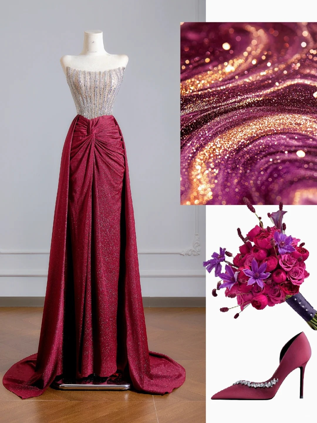 Sparkly Sheath Strapless Burgundy Sequin Long Prom Dresses Impress 18th Birthday Outfits Party Gown N343