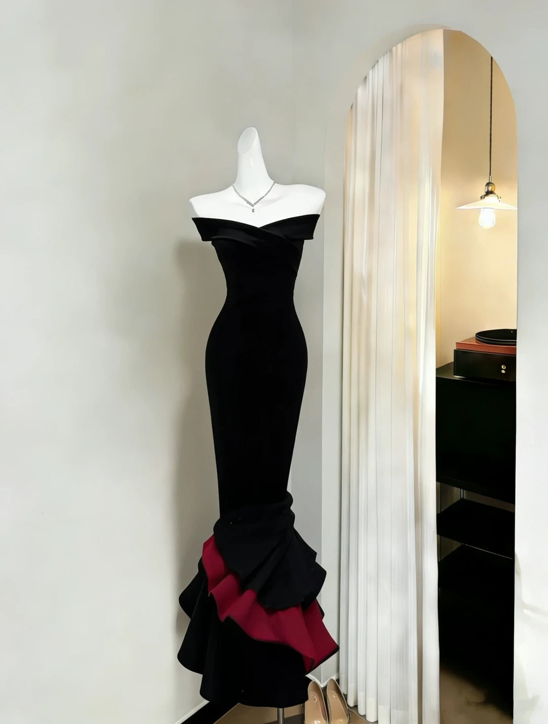 Pretty Mermaid Off The Shoulder Black Tie Dress Spring Summer Event Outfits Wedding Guest Dresses RB3967