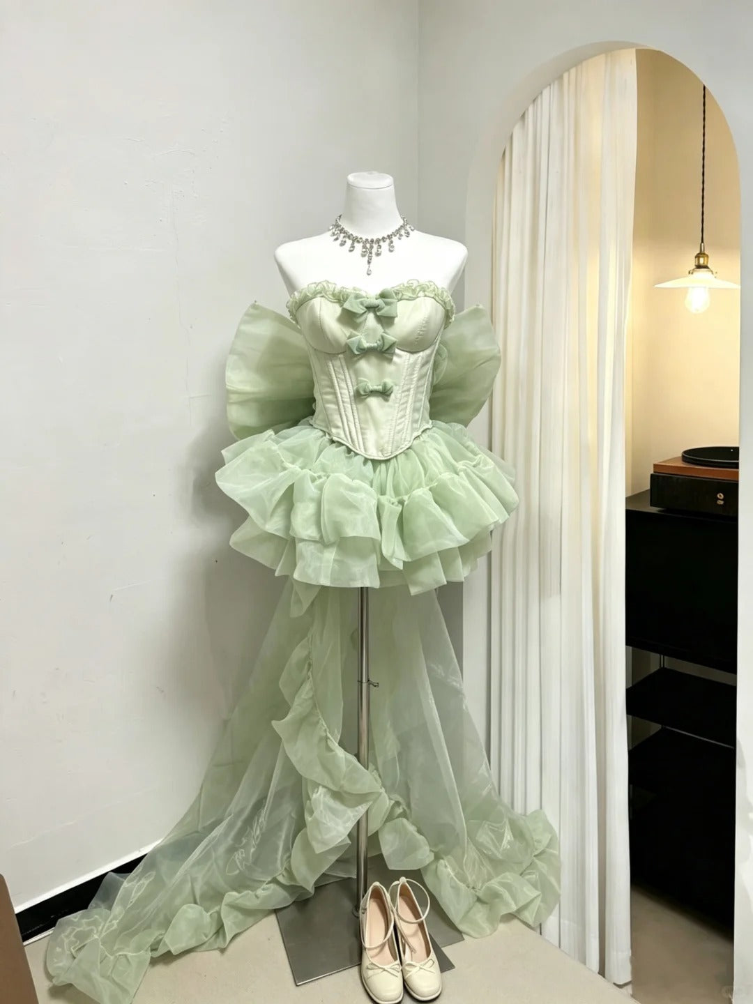 Modest Ball Gown Strapless Sage Green With Bow Short Mini Senior Inspo 16th Birthday Outfits Homecoming Dresses RB3968