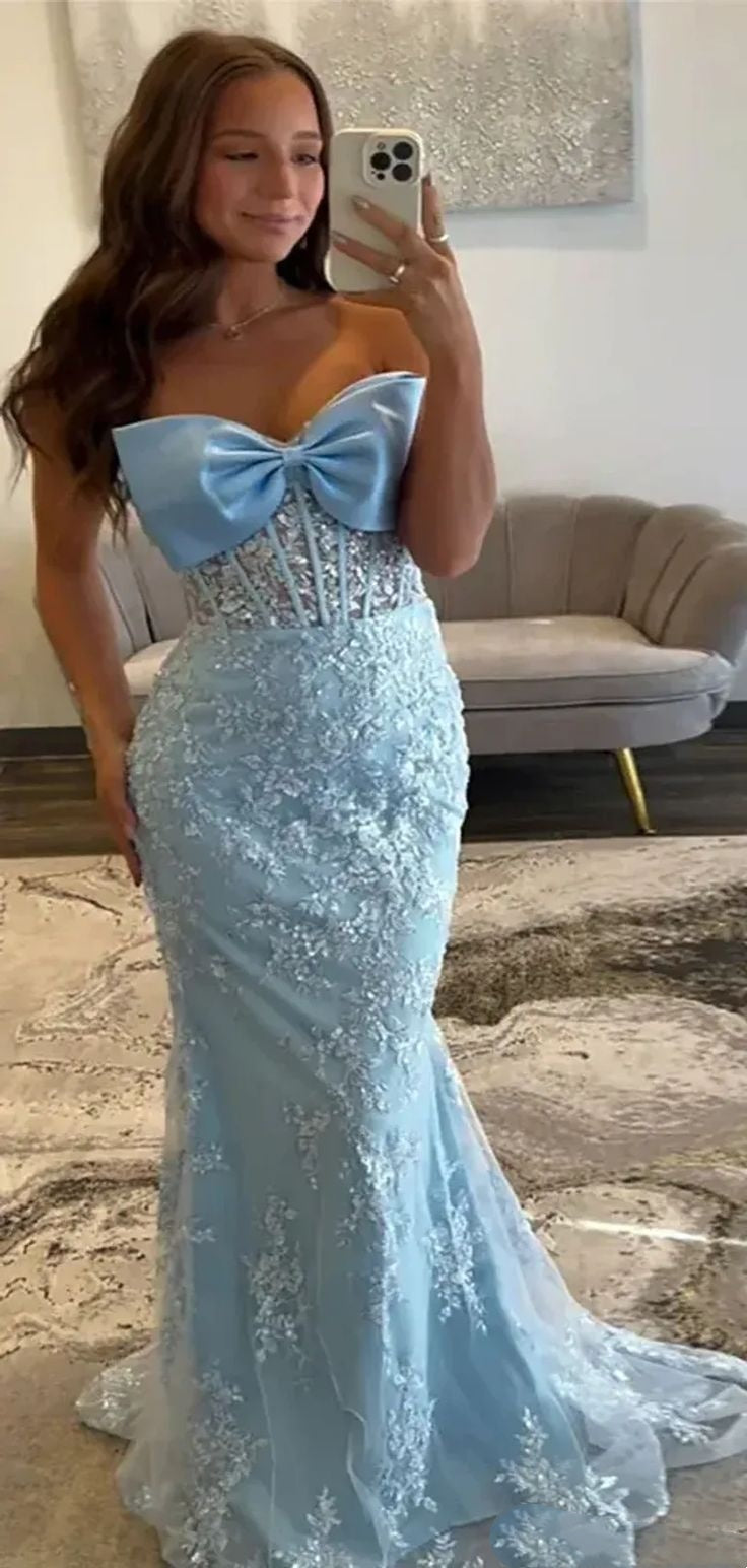 Unique Blue Applique Sweetheart Mermaid Long Prom Dress Ideas, Evening Party Dresses AB1679